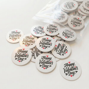 Sevgililer Günü 'Happy Valentine's Day' Baskılı Sticker (4x4cm) - 54 Adet | 14 Şubat Etiketi - 4