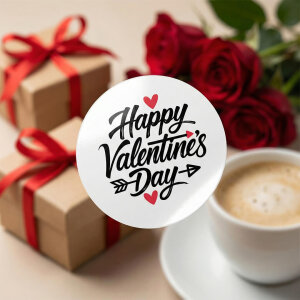 Sevgililer Günü 'Happy Valentine's Day' Baskılı Sticker (4x4cm) - 54 Adet | 14 Şubat Etiketi - 7