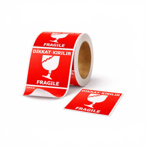 Dikkat Kırılır Etiketi (7x8cm) - 100'lü Rulo | Kargonuzun Sigortası - 6