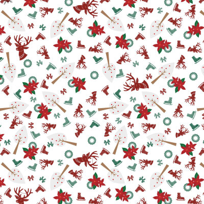 Geyik, Kokina ve Buz Pateni Desenli Yılbaşı Pelur Kağıt (32x45 cm) - 100 Adet | Beyaz Kış Rüyası - KoliciAbla