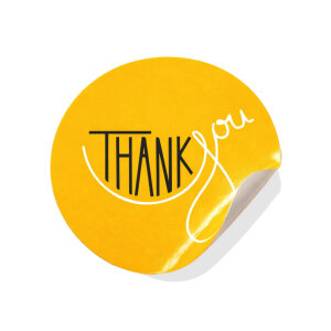 Hardal Sarısı 'Thank You' Sticker (4x4cm) - 48 Adet | Paketlerinize Sıcak Bir Dokunuş - koliciabla