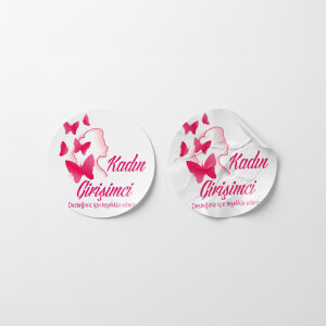 'Kadın Girişimci' Baskılı Teşekkür Stickerı - Pembe Kelebekli (4x4 cm) - 48 Adet - 3