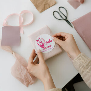 'Kadın Girişimci' Baskılı Teşekkür Stickerı - Pembe Kelebekli (4x4 cm) - 48 Adet - 7