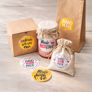 Karışık 'Hand Made' Sticker Seti (4x4cm - 6 Farklı Model) - 54 Adet | Emeğinizin En Güzel İmzası - 5