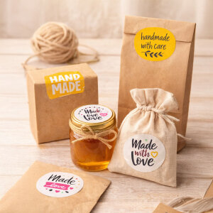 Karışık 'Hand Made' Sticker Seti (4x4cm - 6 Farklı Model) - 54 Adet | Emeğinizin En Güzel İmzası - 6