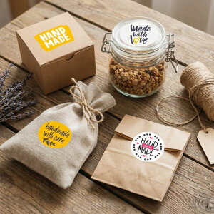 Karışık 'Hand Made' Sticker Seti (4x4cm - 6 Farklı Model) - 54 Adet | Emeğinizin En Güzel İmzası - 4