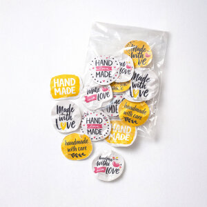 Karışık 'Hand Made' Sticker Seti (4x4cm - 6 Farklı Model) - 54 Adet | Emeğinizin En Güzel İmzası - 3