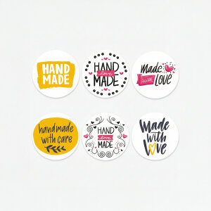 Karışık 'Hand Made' Sticker Seti (4x4cm - 6 Farklı Model) - 54 Adet | Emeğinizin En Güzel İmzası - koliciabla