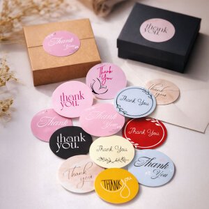 Karışık 'Thank You' Sticker Seti (4x4cm - 16 Farklı Model) - 80 Adet | Her Pakete Ayrı Tarz! - 4