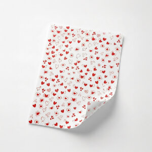 Kırmızı Kalp Baskılı Beyaz Pelur Kağıt (32x45 cm) - 100 Adet | Premium Kalite (40 gr) - koliciabla