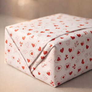 Kırmızı Kalp Baskılı Beyaz Pelur Kağıt (32x45 cm) - 100 Adet | Premium Kalite (40 gr) - 6