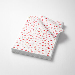 Kırmızı Kalp Baskılı Beyaz Pelur Kağıt (32x45 cm) - 100 Adet | Premium Kalite (40 gr) - 1