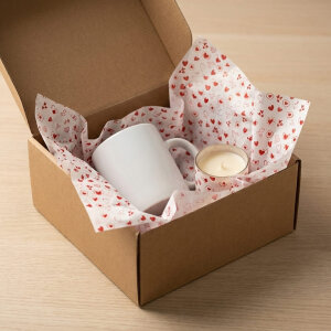 Kırmızı Kalp Baskılı Beyaz Pelur Kağıt (32x45 cm) - 100 Adet | Premium Kalite (40 gr) - 3