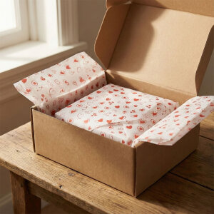 Kırmızı Kalp Baskılı Beyaz Pelur Kağıt (32x45 cm) - 100 Adet | Premium Kalite (40 gr) - 4