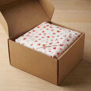 Kırmızı Kalp Baskılı Beyaz Pelur Kağıt (32x45 cm) - 100 Adet | Premium Kalite (40 gr) - 5