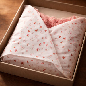 Kırmızı Kalp Baskılı Beyaz Pelur Kağıt (32x45 cm) - 100 Adet | Premium Kalite (40 gr) - 7