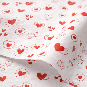 Kırmızı Kalp Baskılı Beyaz Pelur Kağıt (32x45 cm) - 100 Adet | Premium Kalite (40 gr) - 2