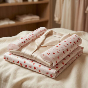 Kırmızı Kalp Baskılı Beyaz Pelur Kağıt (32x45 cm) - 100 Adet | Premium Kalite (40 gr) - 5