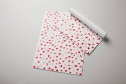 Kırmızı Kalp Baskılı Beyaz Pelur Kağıt (32x45 cm) - 100 Adet - koliciabla