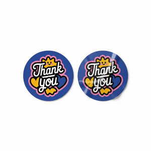 Mavi 'Thank You' Sticker (4x4 cm) - 48 Adet | Global & Şık Paketleme - 3
