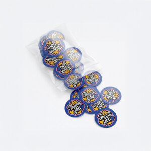 Mavi 'Thank You' Sticker (4x4 cm) - 48 Adet | Global & Şık Paketleme - 4