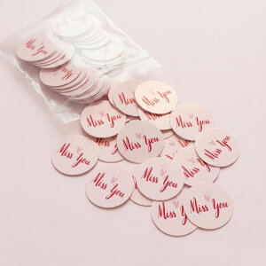 'Miss You' Baskılı Sticker Etiket (4x4cm) - 54 Adet | Mesafeleri Kısaltan Dokunuş - 4