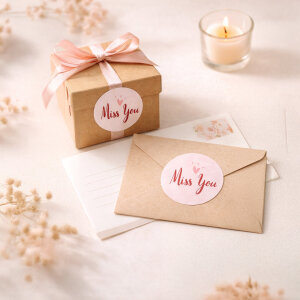 'Miss You' Baskılı Sticker Etiket (4x4cm) - 54 Adet | Mesafeleri Kısaltan Dokunuş - 6