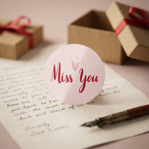 'Miss You' Baskılı Sticker Etiket (4x4cm) - 54 Adet | Mesafeleri Kısaltan Dokunuş - 7