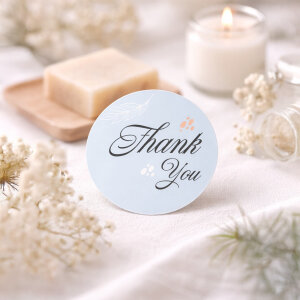 Pastel Mavi & Yaprak Desenli 'Thank You' Sticker (4x4cm) - 48 Adet | Ferah Bir Teşekkür - 7