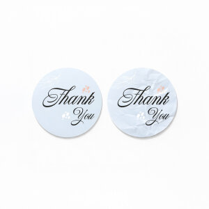 Pastel Mavi & Yaprak Desenli 'Thank You' Sticker (4x4cm) - 48 Adet | Ferah Bir Teşekkür - 3