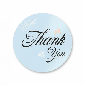 Pastel Mavi & Yaprak Desenli 'Thank You' Sticker (4x4cm) - 48 Adet | Ferah Bir Teşekkür - 5