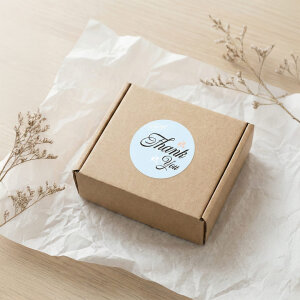 Pastel Mavi & Yaprak Desenli 'Thank You' Sticker (4x4cm) - 48 Adet | Ferah Bir Teşekkür - 6