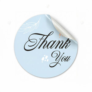Pastel Mavi & Yaprak Desenli 'Thank You' Sticker (4x4cm) - 48 Adet | Ferah Bir Teşekkür - koliciabla