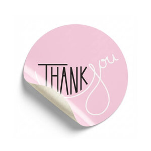 Pastel Pembe 'Thank You' Sticker (4x4cm) - 48 Adet | Zarafetin En Sade Hali - koliciabla