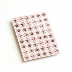 'Retro-Pop' Pembe Damalı 'Thank You' Sticker (4x4cm) - 48 Adet | Genç ve Trend Paketleme! - 2