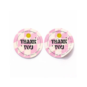 'Retro-Pop' Pembe Damalı 'Thank You' Sticker (4x4cm) - 48 Adet | Genç ve Trend Paketleme! - 3
