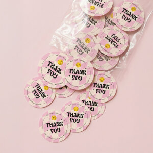 'Retro-Pop' Pembe Damalı 'Thank You' Sticker (4x4cm) - 48 Adet | Genç ve Trend Paketleme! - 4