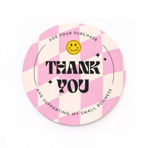 'Retro-Pop' Pembe Damalı 'Thank You' Sticker (4x4cm) - 48 Adet | Genç ve Trend Paketleme! - 5