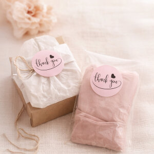 Pembe El Yazılı & Kalpli 'Thank You' Sticker (4x4cm) - 48 Adet | Samimi Bir İmza - 7