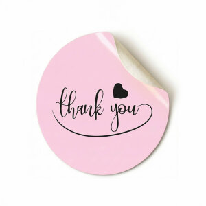 Pembe El Yazılı & Kalpli 'Thank You' Sticker (4x4cm) - 48 Adet | Samimi Bir İmza - koliciabla