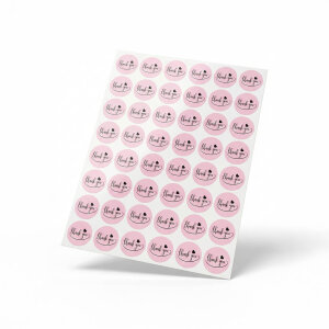 Pembe El Yazılı & Kalpli 'Thank You' Sticker (4x4cm) - 48 Adet | Samimi Bir İmza - 2