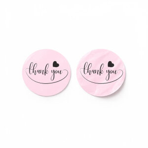 Pembe El Yazılı & Kalpli 'Thank You' Sticker (4x4cm) - 48 Adet | Samimi Bir İmza - 3
