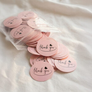 Pembe El Yazılı & Kalpli 'Thank You' Sticker (4x4cm) - 48 Adet | Samimi Bir İmza - 4