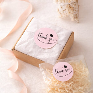 Pembe El Yazılı & Kalpli 'Thank You' Sticker (4x4cm) - 48 Adet | Samimi Bir İmza - 6