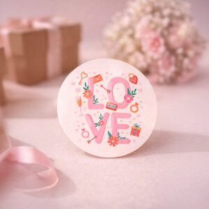 Pembe 'Love' Sticker Etiket (4x4cm) - 54 Adet | Paketlerinize Sevgi Dolu Bir Dokunuş - 7