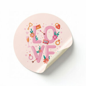 Pembe 'Love' Sticker Etiket (4x4cm) - 54 Adet | Paketlerinize Sevgi Dolu Bir Dokunuş - koliciabla