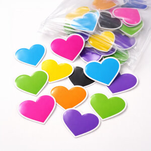 Renkli Kalp Sticker Etiket (4x4cm) - 54 Adet | Paketlerinize Neşe Katın! - 5