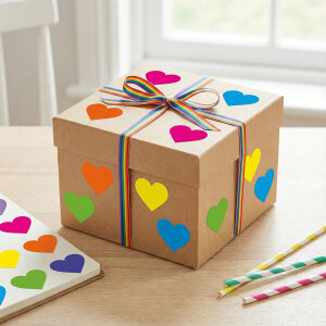 Renkli Kalp Sticker Etiket (4x4cm) - 54 Adet | Paketlerinize Neşe Katın! - 6