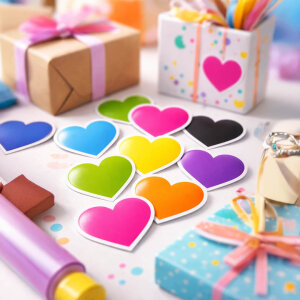 Renkli Kalp Sticker Etiket (4x4cm) - 54 Adet | Paketlerinize Neşe Katın! - 7