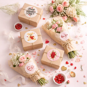 'Sevgililer Günü' Karışık Sticker Etiket (4x4cm) - 54 Adet | 6 Farklı Tasarım, Tek Paket! - 4